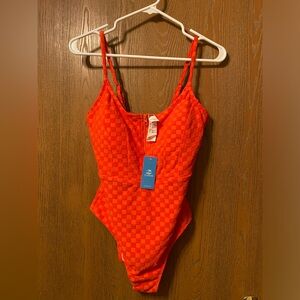 Large Orange Square Neck Front Zipper One Piece Cupshe Swim Suit NWT